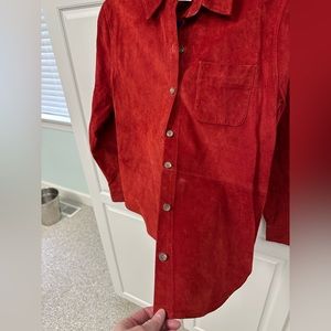 Vintage Retro Women’s Suede Orange Red Shirt/Jacket SZ- PETITE Meduim